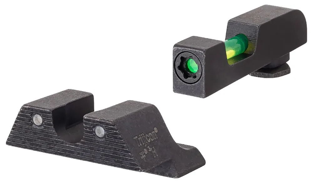 Trijicon DI Night Sight Set Interchangeable Tritium/Fiber Optic Green with Black Outline Front, Tritium Green with Black Outline Rear Black Frame for Glock 42, 43, 43X, 48