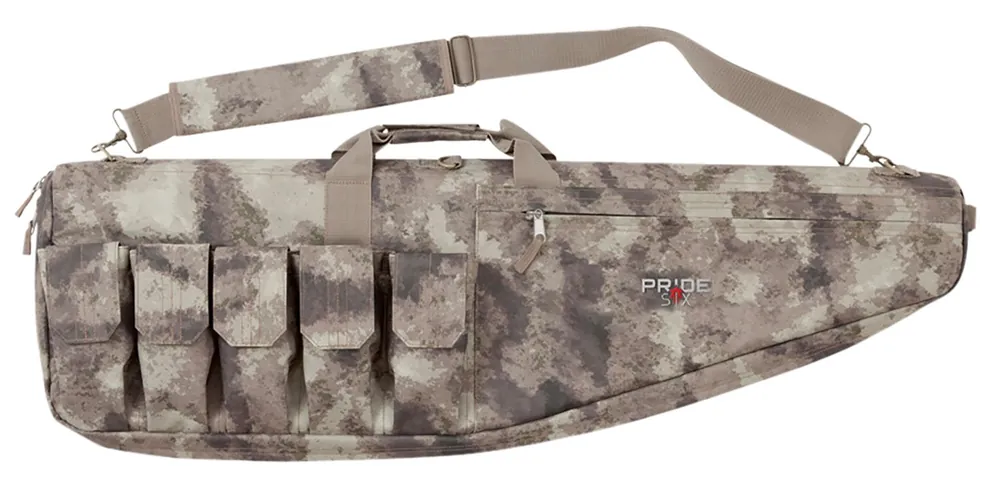 Tac Six Duty Tactical Rifle Case made of Endura with A-TACS AU Finish, Lockable Zipper, Adjustable Mag Pockets, Padded Internal Zipper Shield & Securing Strap System 38 L"