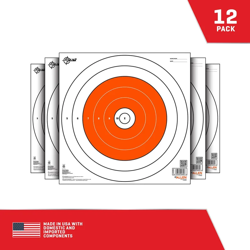 EZ-Aim Paper Targets Bullseye Paper Hanging 12" x 12" White/Orange 12 PK