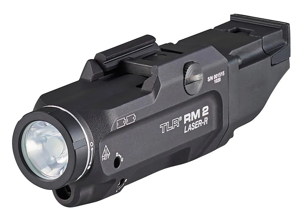 Streamlight TLR RM 2 Weapon Light w/Laser For Rifle 1000 Lumens Output White LED Light Red Laser 200 Meters Beam Rail Grip Clamp Mount Black Anodized Aluminum