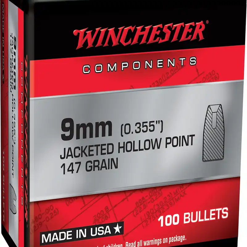 Winchester Ammo Centerfire Handgun Reloading 9mm 147 Gr JHP 100/Box