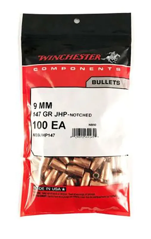 Winchester Ammo Centerfire Handgun Reloading 9mm .355 147 gr Jacketed Hollow Point (JHP) 500 Per Box