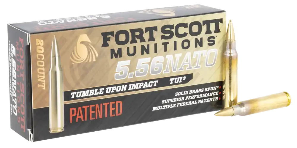Fort Scott Munitions Tumble Upon Impact (TUI) 5.56x45mm NATO 62gr Solid Brass Spun 20rd Box/ 25 Cs