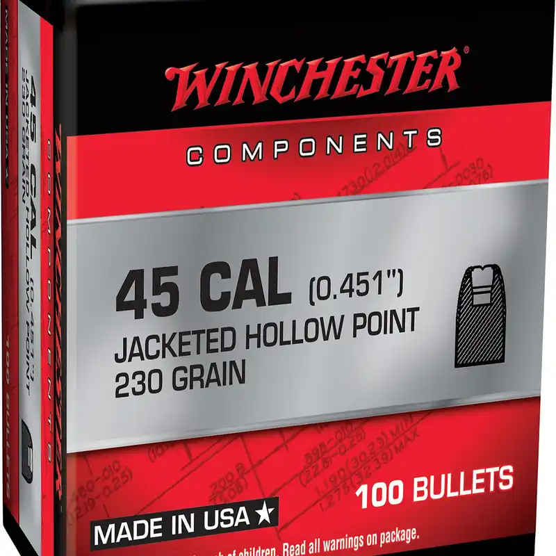 Winchester Ammo Centerfire Handgun Reloading 45 Cal 230 Gr JHP 100/Box