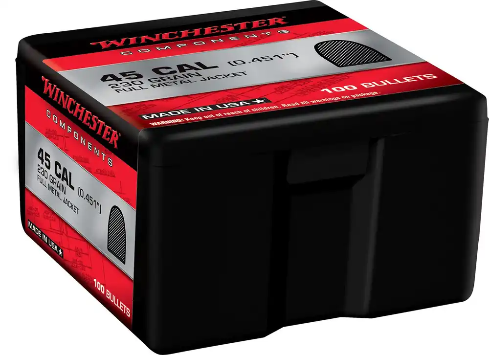Winchester Ammo Centerfire Handgun Reloading 45 Cal .451 230 gr Full Metal Jacket (FMJ) 100 Per Box