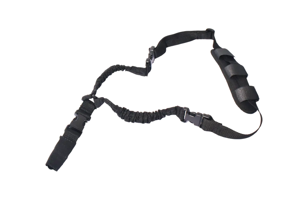 Rukx Gear Tactical Single Point Sling 1.25" Wide Adjustable Bungee made of Black Nylon with Foam Padding & Side Release Buckles