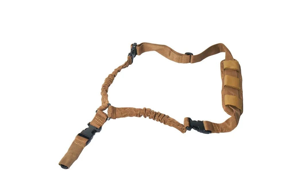Rukx Gear Tactical Single Point Sling 1.25" Wide Adjustable Bungee made of Tan Nylon with Foam Padding & Side Release Buckles