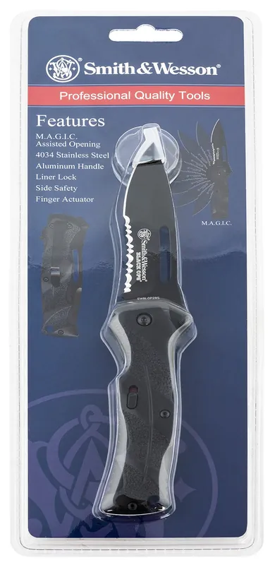 Smith & Wesson Black Ops 3.40" Folding Drop Point Part Serrated 4034 Stainless Steel Blade Black Aluminum Handle