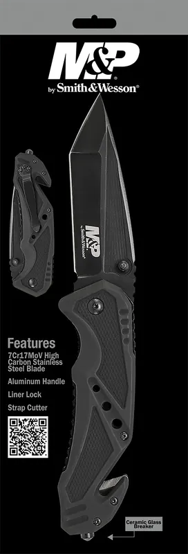 Smith & Wesson M&P 3.80" Folding Tanto Plain Black 7Cr17 Stainless Steel Blade Black Aluminum Handle