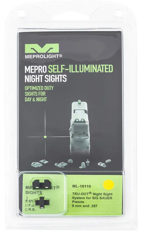 Meprolight USA Mepro Tru-Dot Fixed Sights Self-Illuminated Green Tritium Front & Yellow Rear with Black Frame for Sig P226, P320, P365