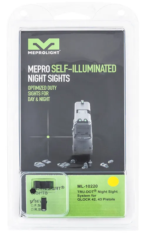 Meprolight USA Mepro Tru-Dot Fixed Sights Self-Illuminated Green Tritium Front & Yellow Rear with Black Frame for Glock 42,43,43X,48