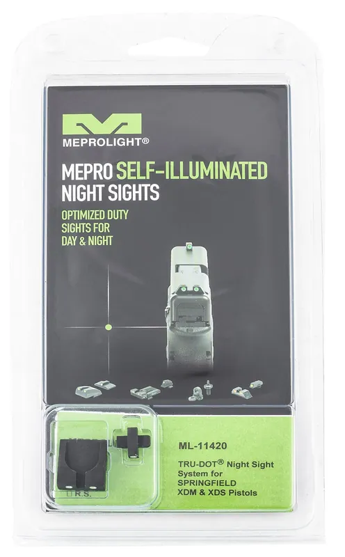 Meprolight USA Mepro Tru-Dot Fixed Sights Self-Illuminated Green Tritium Front & Rear with Black Frame for Springfield XD-M, XD-S