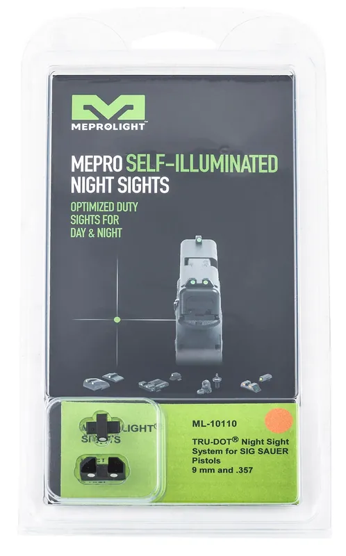 Meprolight USA Mepro Tru-Dot Fixed Sights Self-Illuminated Green Tritium Front & Orange Rear with Black Frame for Sig P226, P320, P365