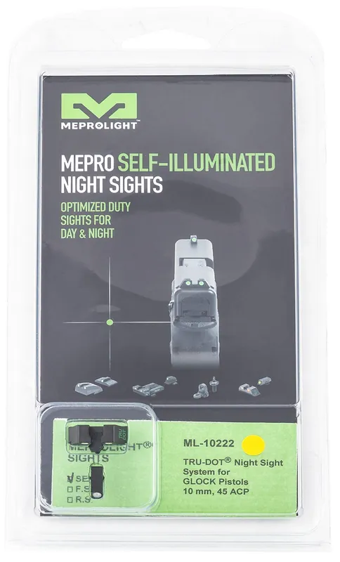 Meprolight USA Mepro Tru-Dot Fixed Sights Self-Illuminated Green Tritium Front & Yellow Rear with Black Frame for Glock 20,21,29,30,36,40,41