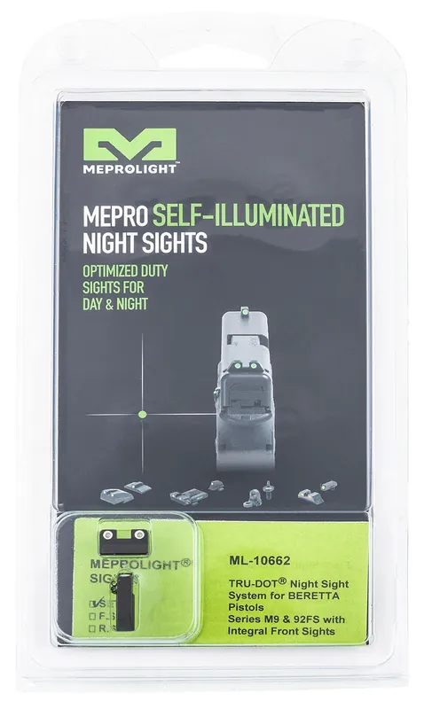 Meprolight USA Mepro Tru-Dot Fixed Sights Self-Illuminated Green Tritium Front & Rear with Black Frame for Beretta M9, M92