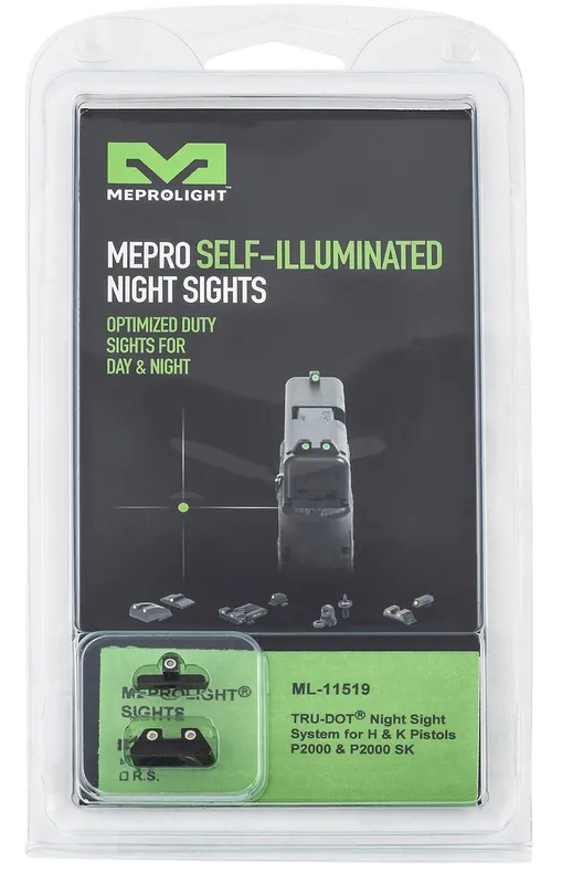 Meprolight USA Mepro Tru-Dot Fixed Sights Self-Illuminated Green Tritium Front & Rear with Black Frame for HK P2000, P2000SK