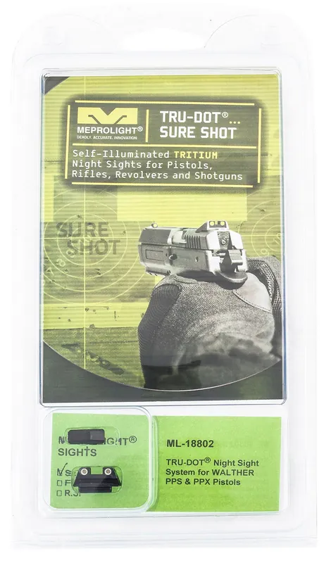 Meprolight USA Mepro Tru-Dot Fixed Sights Self-Illuminated Green Tritium Front & Rear with Black Frame for Walther PPS, PPX