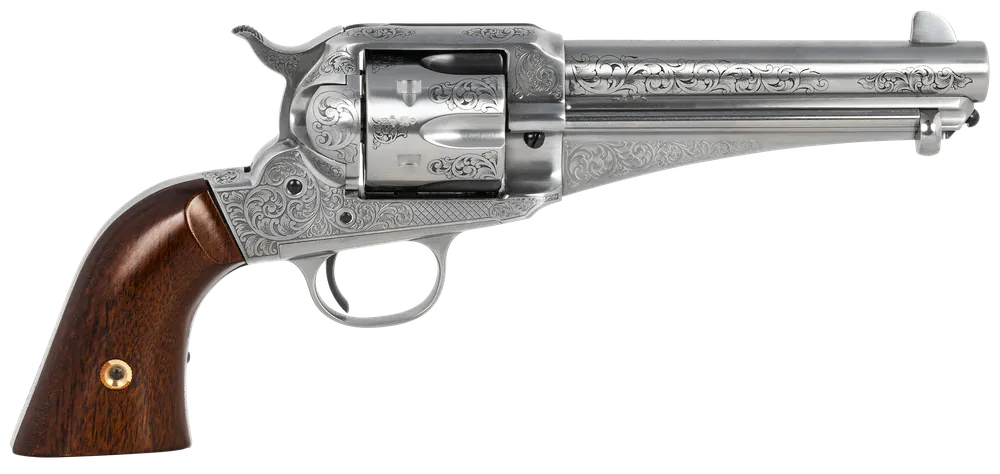 Taylors & Company 550408 1875 Army Outlaw 45 Colt (LC) Caliber with 5.50" Barrel, 6rd Capacity Cylinder, Overall White Engraved Finish Steel & Walnut Grip