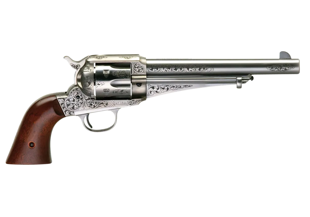 Taylors & Company 550394 1875 Army Outlaw 44-40 Win Caliber with 7.50" Barrel, 6rd Capacity Cylinder, Overall White Engraved Finish Steel & Walnut Grip