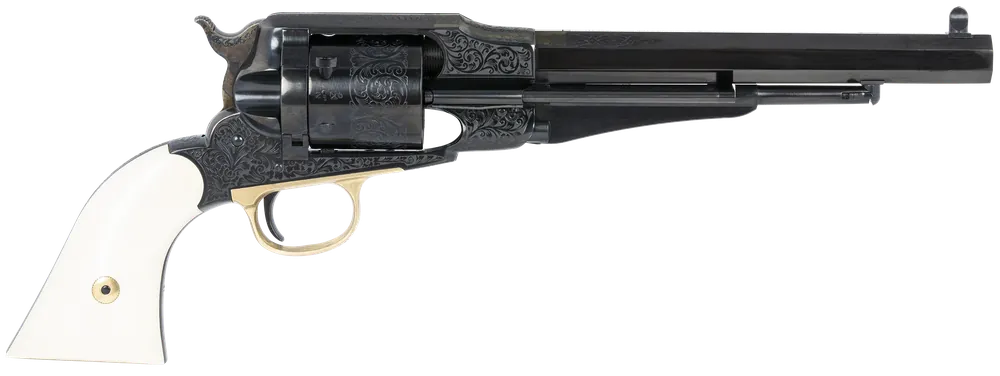 Taylors & Company 550761 Remington Conversion LawDawg 45 Colt (LC) Caliber with 8" Barrel, 6rd Capacity Cylinder, Overall Blued Engraved Finish Steel & 2-Piece Ivory Grip