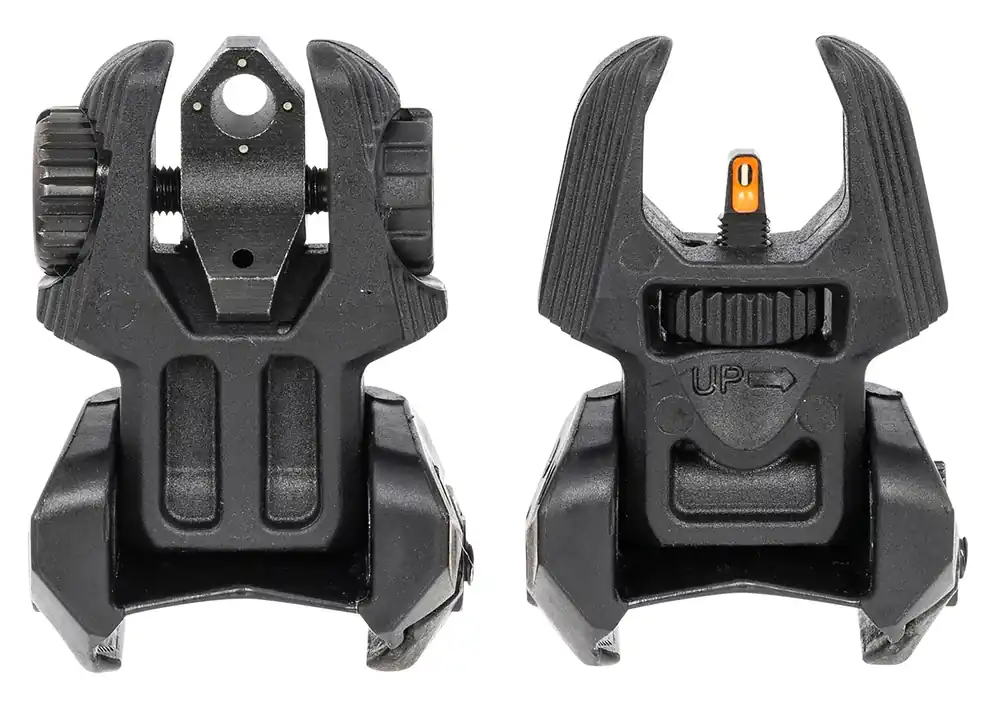 Meprolight USA Mepro FUBS Self-Illuminated Sights Flip Up Green Tritium with Orange Front, Green Tritium Rear with Black Frame for AR-15