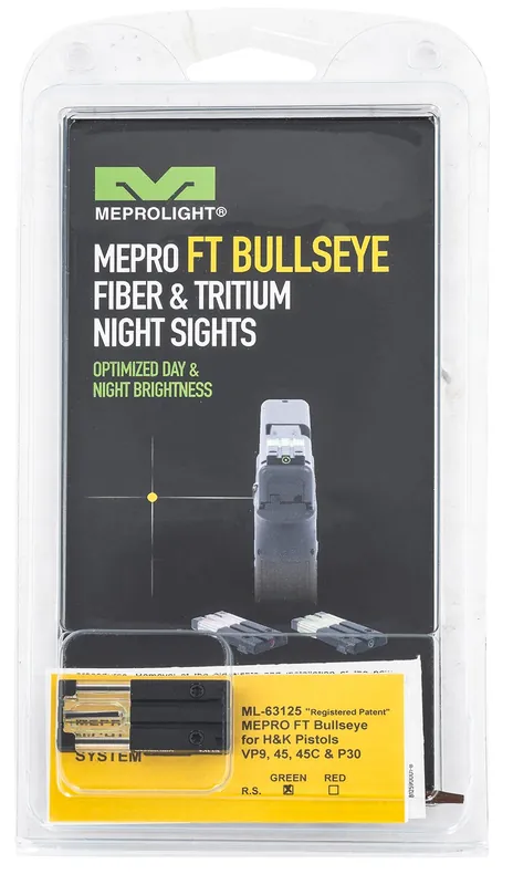 Meprolight USA Mepro FT Bullseye Rear Sight Fixed Green Black Frame for HK 45, 45C, VP9, P0, P30SK, SFP9