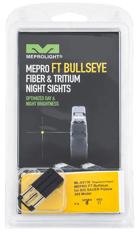 Meprolight USA Mepro FT Bullseye Rear Sight Fixed Green Black Frame for Sig P365 (Except SAS)