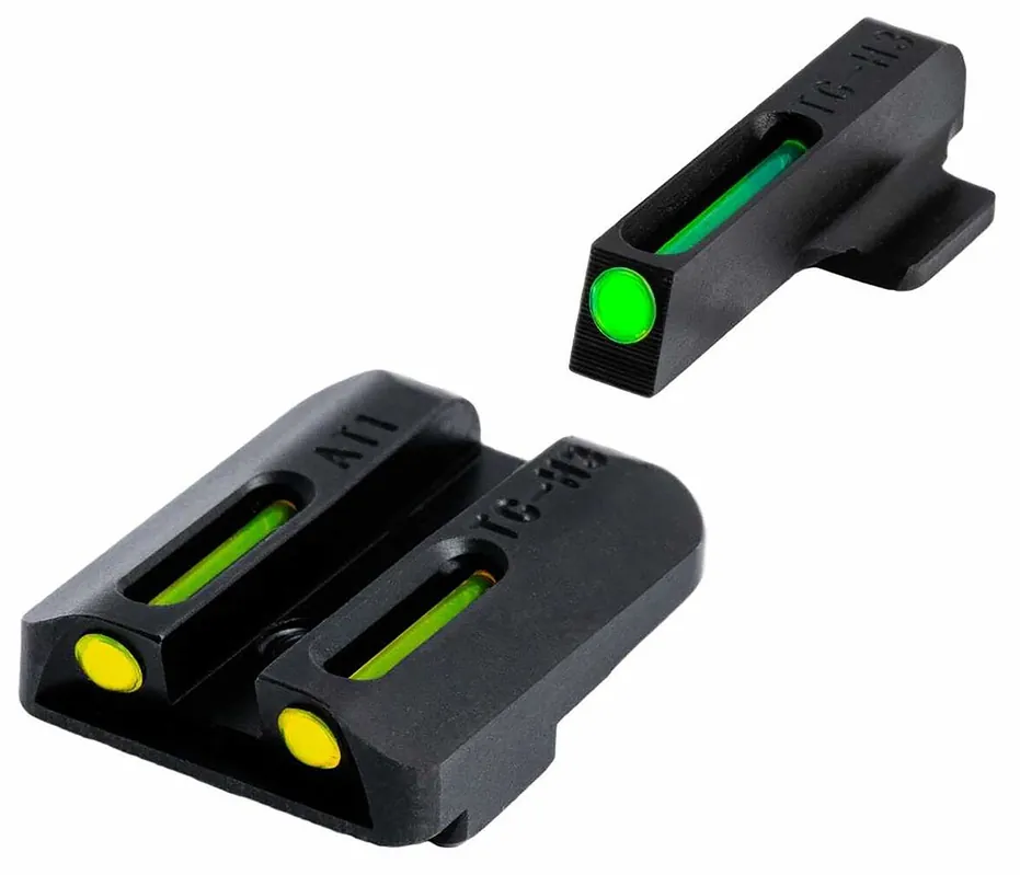 TruGlo TFO Square Tritium/Fiber Optic Green Front/U-Notch Yellow Rear with Nitride Fortress Finished Frame for 1911 with Novak 260 Front, 450 Rear