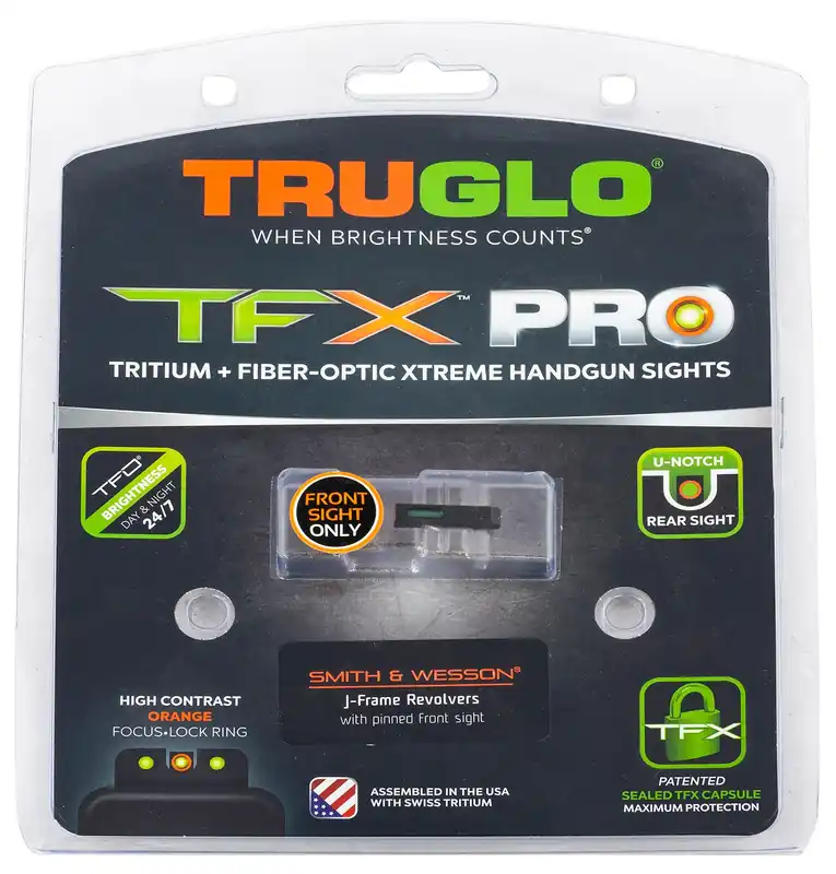 TruGlo TFX Pro Tritium/Fiber Optic Green with Orange Outline Front with Nitride Fortress Finished Frame for S&W J Frame