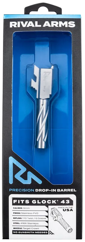 Rival Arms Precision V1 Drop-In Barrel 9mm Luger 3.41" Stainless PVD Finish 416R Stainless Steel Material for Glock 43, 43X