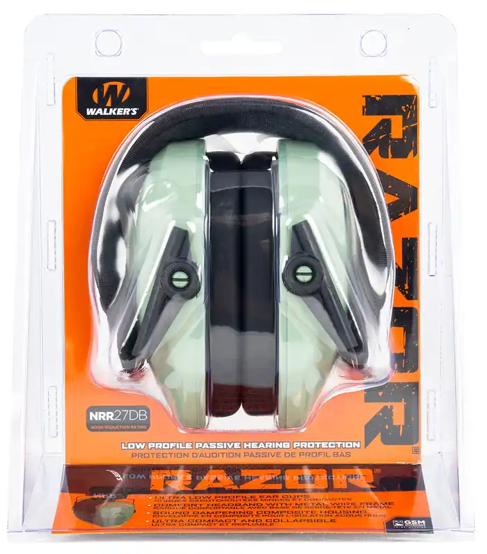 Walker‘s Razor Slim Passive Muff 27 dB Over the Head Polymer Sage Green Ear Cups