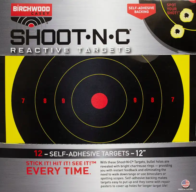 Birchwood Casey 12PK Reactive Target Dispenser Paper Adhesive Paper 12" Bullseye Includes Pasters 12 PK
