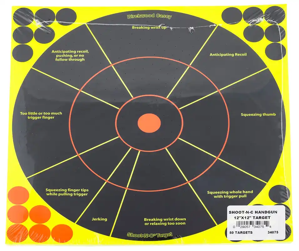 Birchwood Casey Shoot-N-C Handgun Trainer Bullseye Adhesive Paper Target 12" 50 Per Pkg
