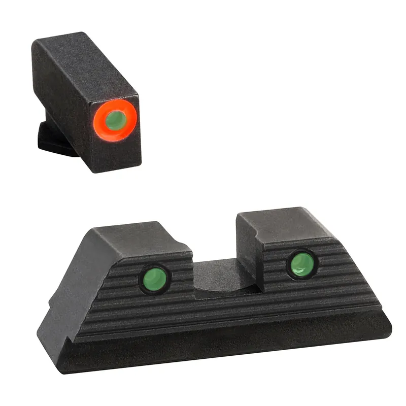 AmeriGlo Trooper Set 3-Dot Tritium Green with Orange Outline Front, Green with Black Outline Rear Black Frame for Glock 20,21,29,30,31,32,36,40,41 Gen1-4 with or without MOS Slide