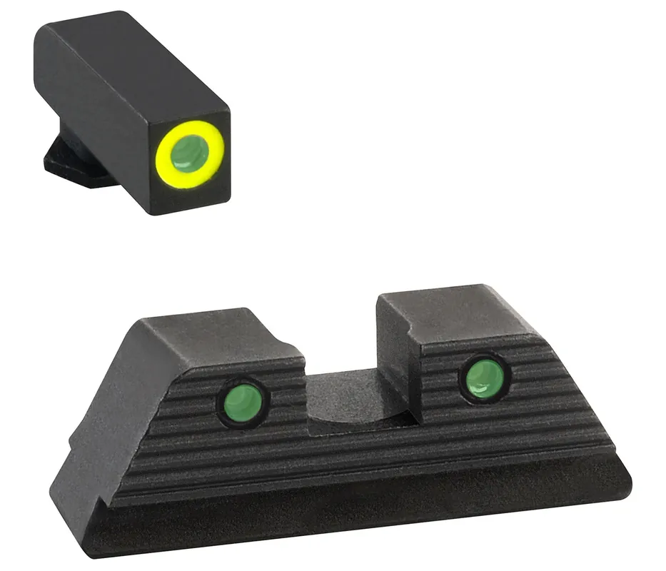 AmeriGlo Trooper Set 3-Dot Tritium Green with LumiGreen Outline Front, Green with Black Outline Rear Black Frame for Glock 20,21,29,30,31,32,36,40,41 Gen1-4 with without MOS Slide