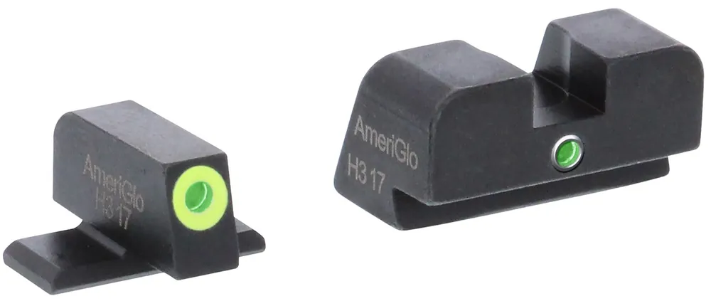 AmeriGlo i-Dot Night Sight 3-Dot Tritium Green with LumiGreen Outline Front, Green Rear Black Frame for Sig P-Series with 8 Front & Rear