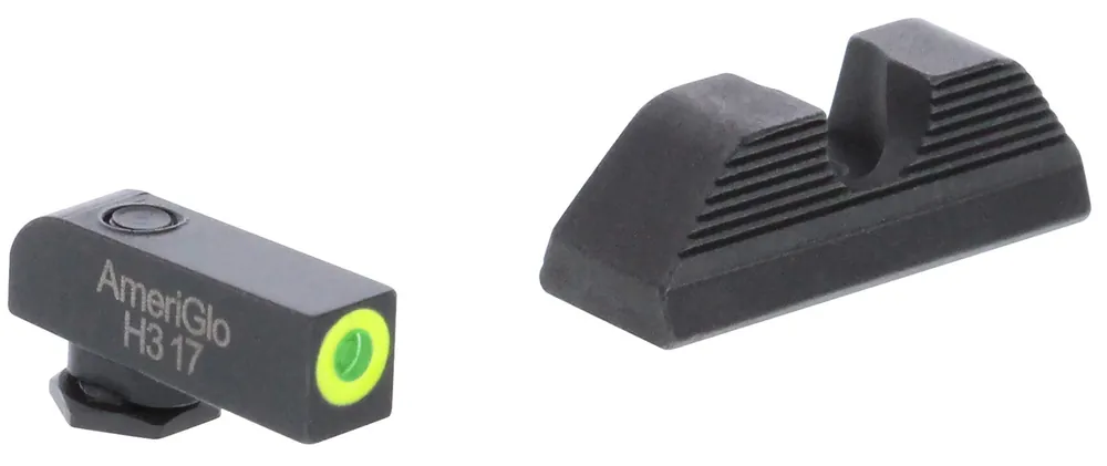 AmeriGlo UC Set 3-Dot Tritium Green with LimeLumi Outline Front, Black Serrated U-Notch Rear Black Frame for Glock 42,43,43x,48 Gen1-5