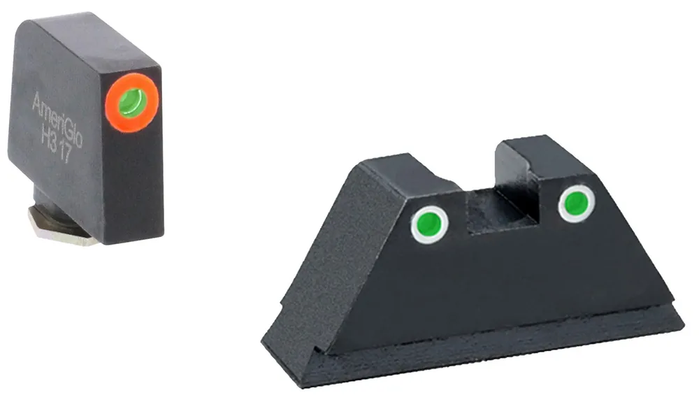 AmeriGlo Tall Suppressor Height Sight XL Tritium Green with Orange Outline Front, Green with White Outline Rear Black Frame for Most Glock Gen1-5 (Except 42,43)