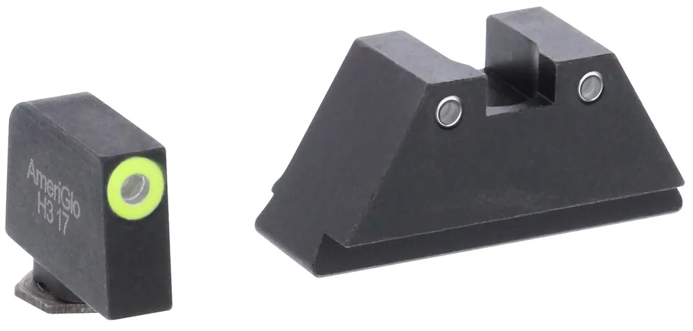 AmeriGlo Tall Suppressor Height Sight XL Tritium Green with LimeLumi Outline Front, Green with White Outline Rear Black Frame for Most Glock Gen1-5 (Except 42,43)