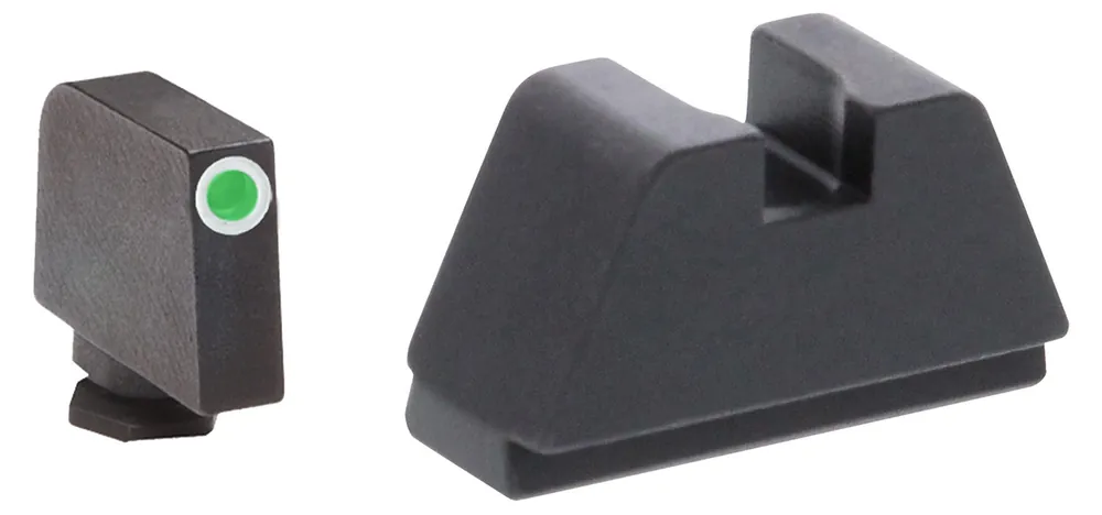 AmeriGlo Tall Suppressor Height Sight 2XL Tritium Green with White Outline Front, Flat Black Rear Black Frame for Most Glock Gen1-5 (Except 42,43)