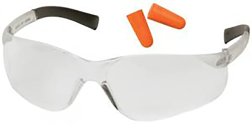 Pyramex Mini ZTEK Combo 99% UV Rated Polycarbonate Wraparound Clear Lens & 31 dB Orange Foam Earplugs for Youth