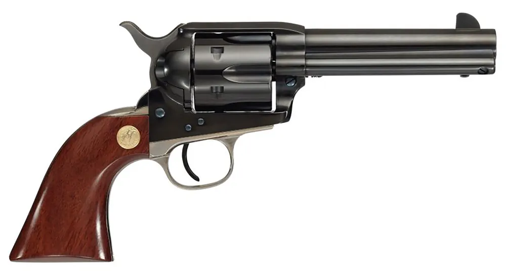 Cimarron MP410B1401 Pistoleer 45 Colt (LC) Caliber with 4.75" Barrel, 6rd Capacity Cylinder, Overall Blued Finish Steel & Walnut Grip