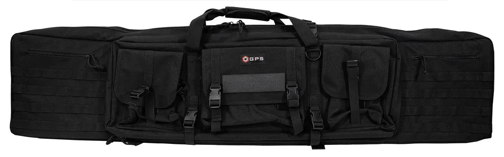 G*Outdoors Double Rifle Case Black 600D Polyester with 2 Padded Pistol Sleeves, MOLLE Webbing & Lockable Zippers 55 L x 12.75" H x 9" W Exterior Dimensions"