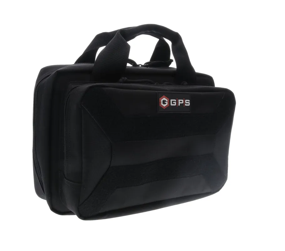 G*Outdoors Pistol Case Black 600D Polyester with Mag Storage, Lockable Zippers & Cushioned Compartment Holds 1 Handgun