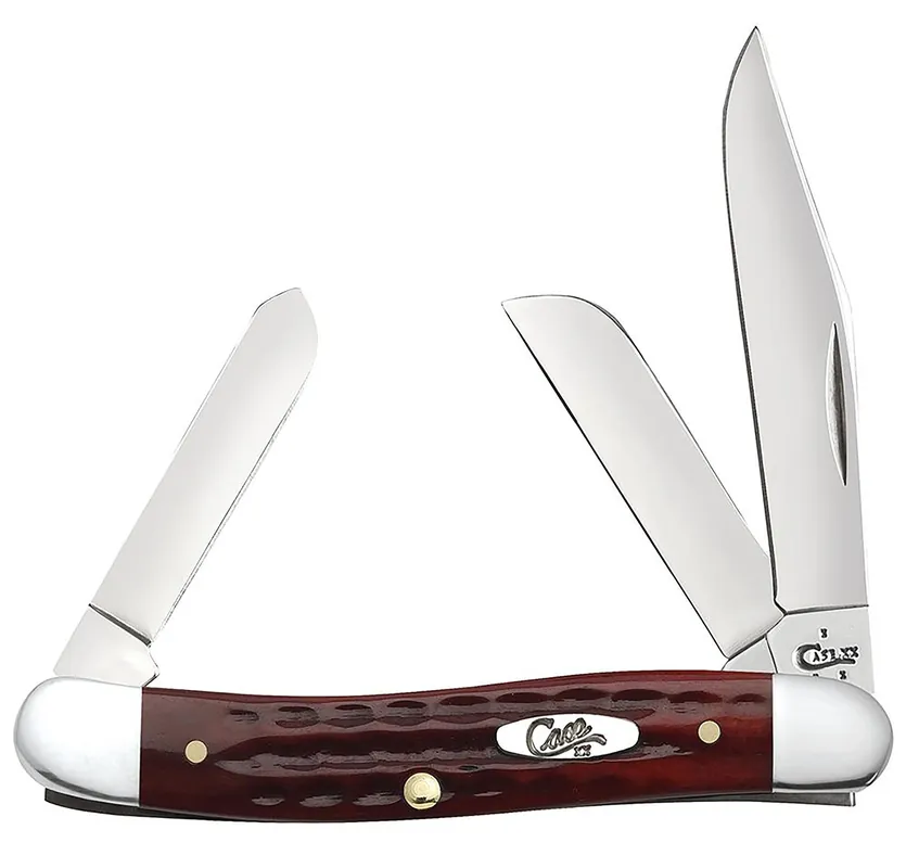 Case Stockman Medium 2.57"/1.88"/1.71" Folding Clip/Sheepsfoot/Spey Plain Mirror Polished Tru-Sharp SS Blade/Corn Cob Jigged Old Red Bone Handle