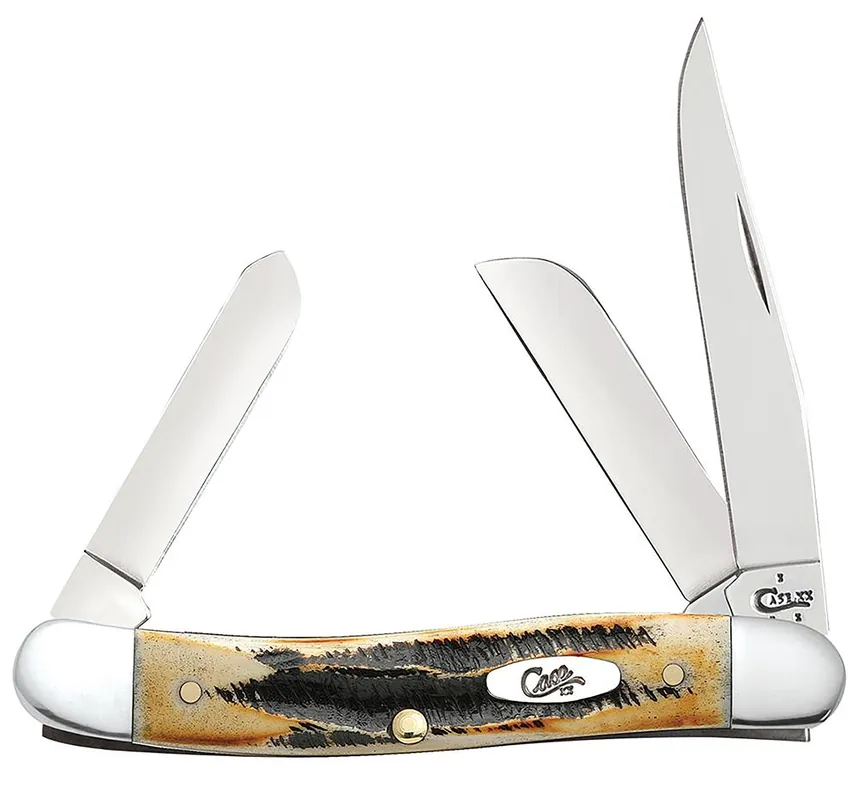 Case Stockman Medium 2.57"/1.88"/1.71" Folding Clip/Sheepsfoot/Spey Plain Mirror Polished Tru-Sharp SS Blade/Brown Jigged 6.5 BoneStag Handle