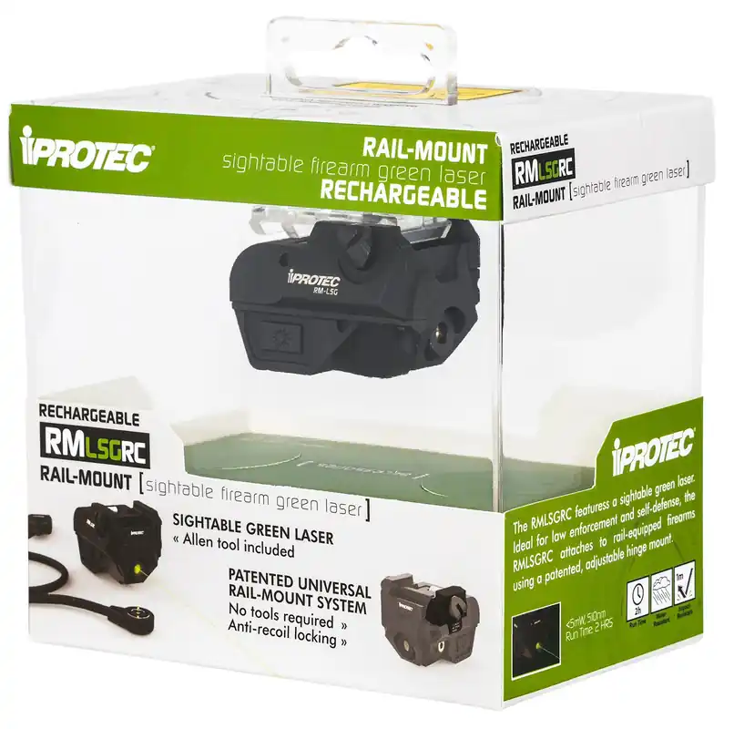 iProtec RMLSG RC Rechargeable 5mW Green Laser with 510 nm Wavelength & Black Finish for Rail-Equipped Long Guns, Handgun