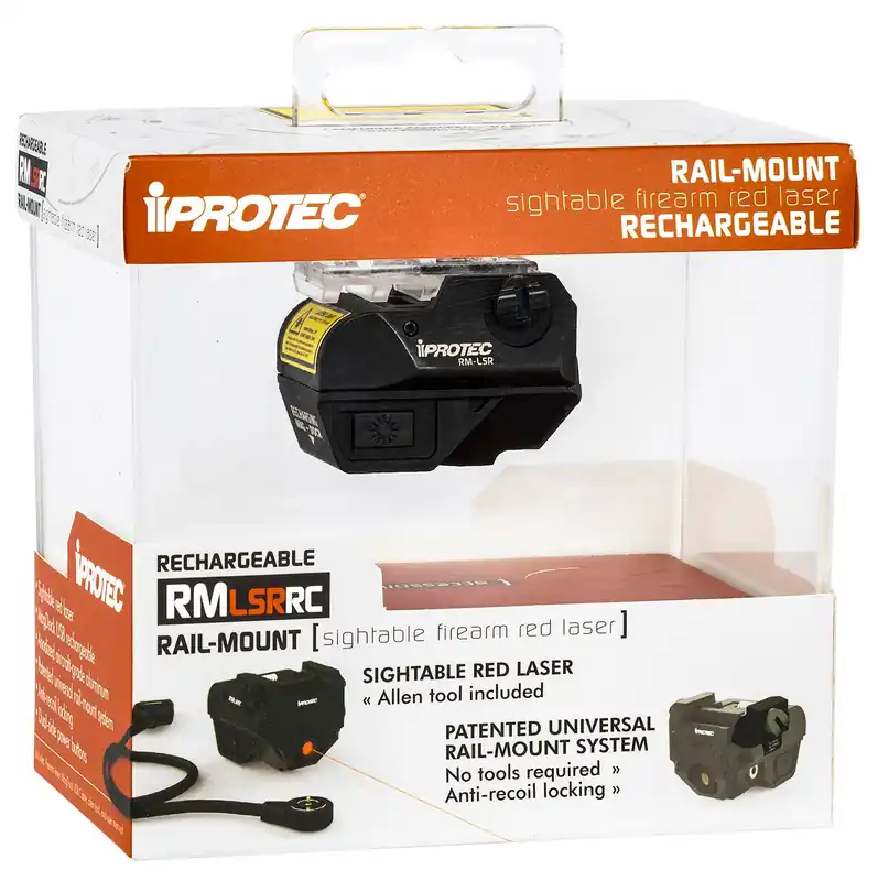 iProtec RMLSR RC Rechargeable 5mW Red Laser with 650 nm Wavelength & Black Finish for Rail-Equipped Long Guns, Handgun