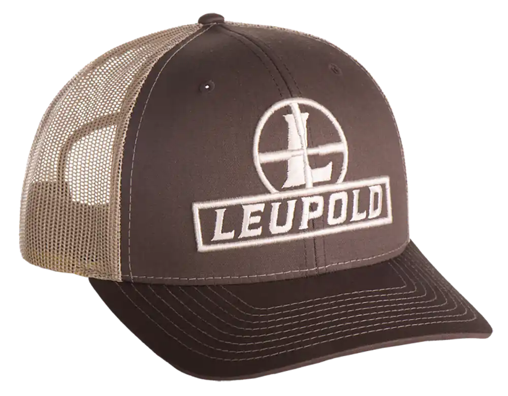 Leupold Reticle Trucker Hat Brown/Khaki Adjustable Snapback OSFA Semi-Structured