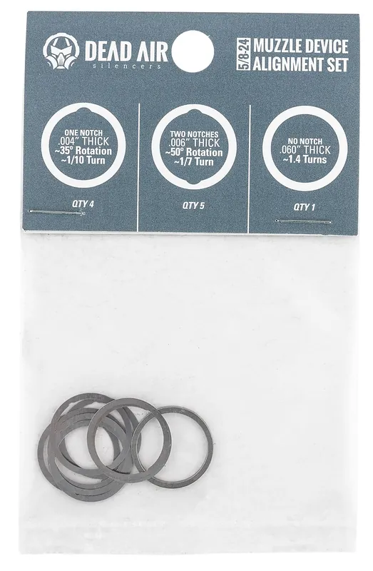 Dead Air Shim Kit 5/8"-24 tpi 3 Different Shim Thicknesses Included